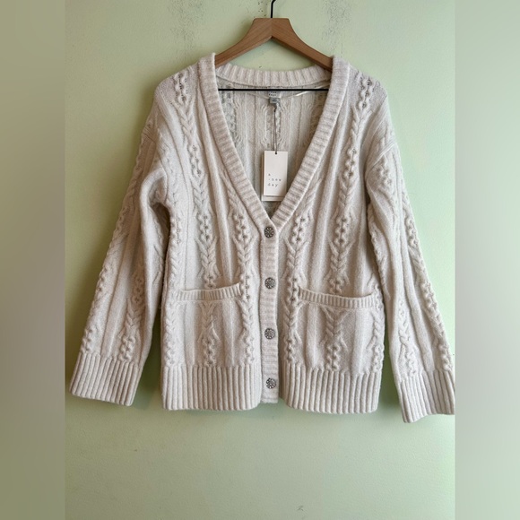 a new day Sweaters - NWT A New Day Chunky jeweled button Cable Cardigan